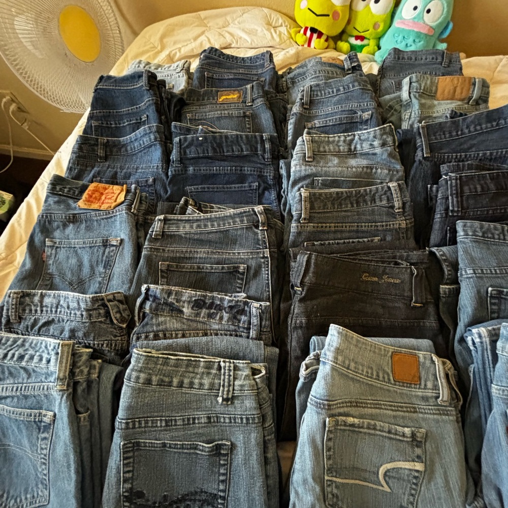 denim jeans bundle - 27 pairs in various colors, sizes